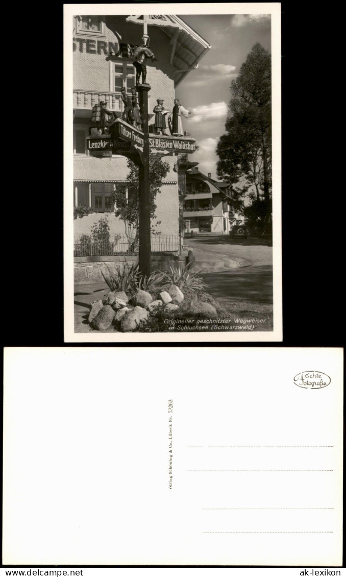 Ansichtskarte Schluchsee Origineller Geschnitzter Wegweiser 1930 - Schluchsee