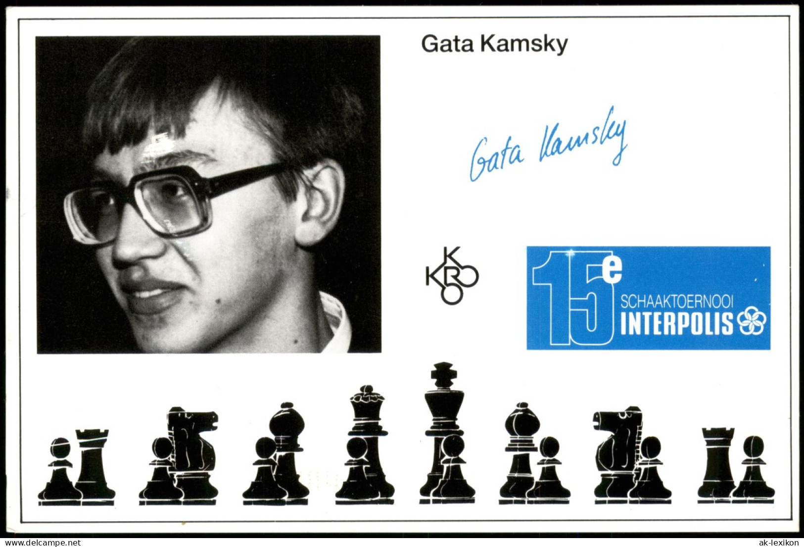 Schach Chess Motivkarte Spieler GATA KAMSKY (mit Druck-Unterschrift) 1992 - Contemporain (à Partir De 1950)