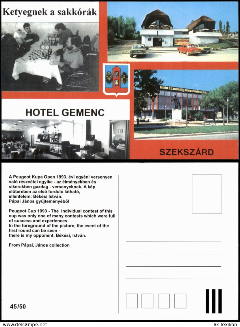 Schach Motiv: Ketyegnek A Sakkórák HOTEL GEMENC SZEKSZÁRD 1993 - Contemporain (à Partir De 1950)