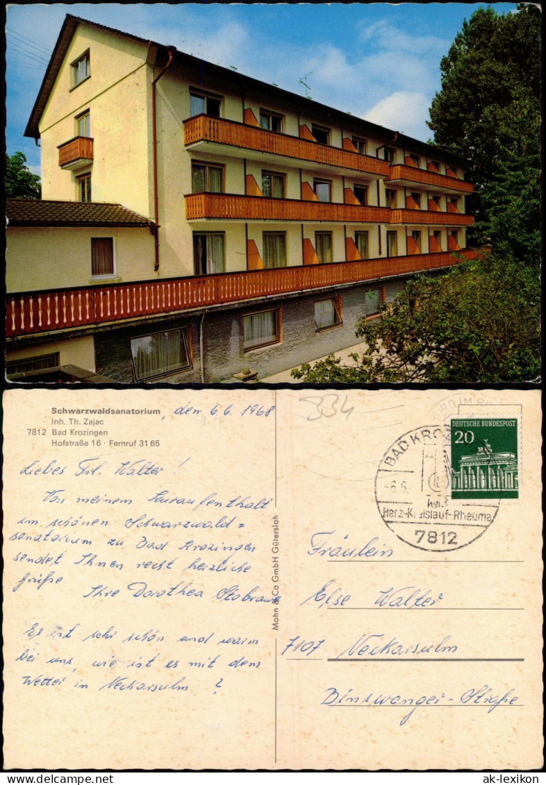 Ansichtskarte Bad Krozingen Schwarzwaldsanatorium Inh. Th. Zajac 1968 - Bad Krozingen