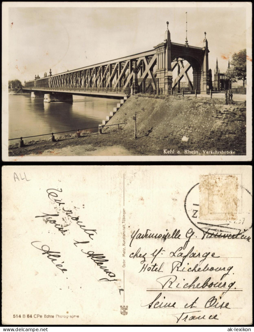 Ansichtskarte Kehl (Rhein) Verkehrsbrücke Rhein Brücke, Brückenkopf 1937 - Kehl