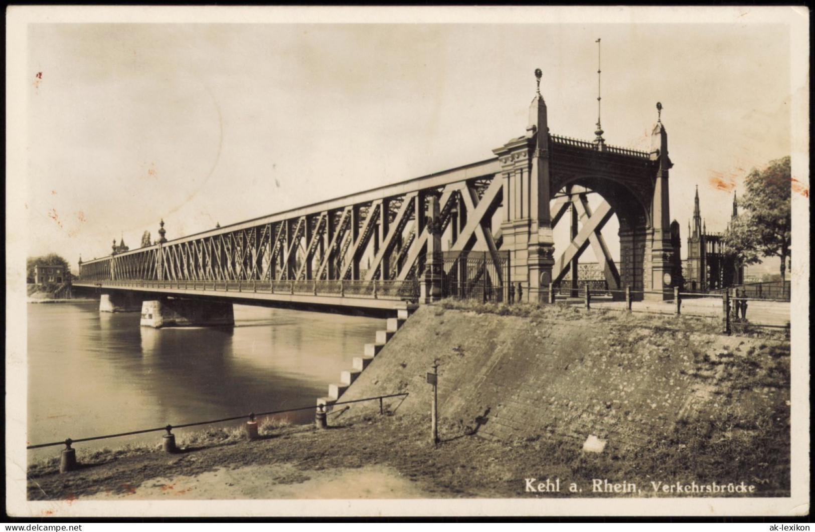 Ansichtskarte Kehl (Rhein) Verkehrsbrücke Rhein Brücke, Brückenkopf 1937 - Kehl