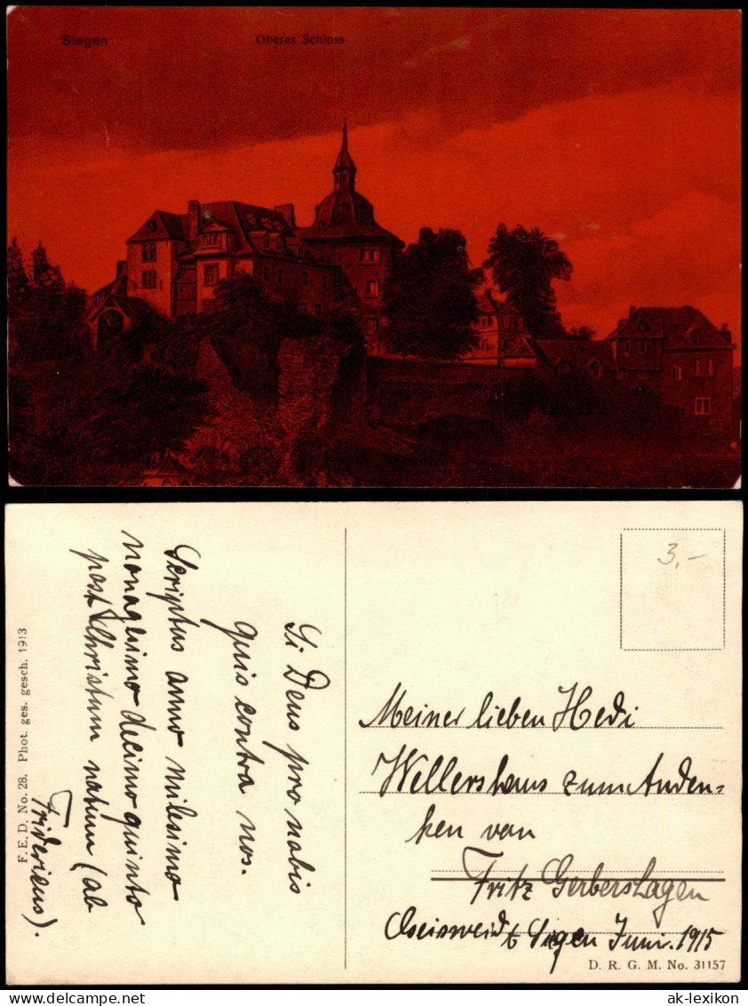 Ansichtskarte Siegen Oberes Schloss Rote-Effektkarte 1913 - Siegen