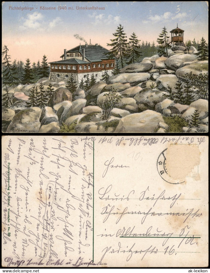 Wunsiedel (Fichtelgebirge) Kösseine (940 M). Unterkunftshaus, Künstlerkarte 1918 - Wunsiedel