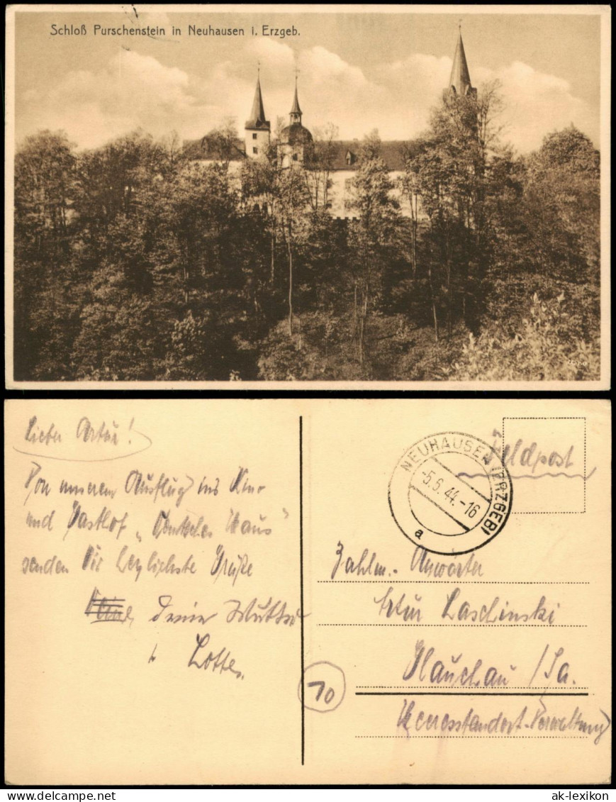 Neuhausen (Erzgebirge) Schloss Purschenstein 1944  Gel. Feldpost WK2 - Neuhausen (Erzgeb.)