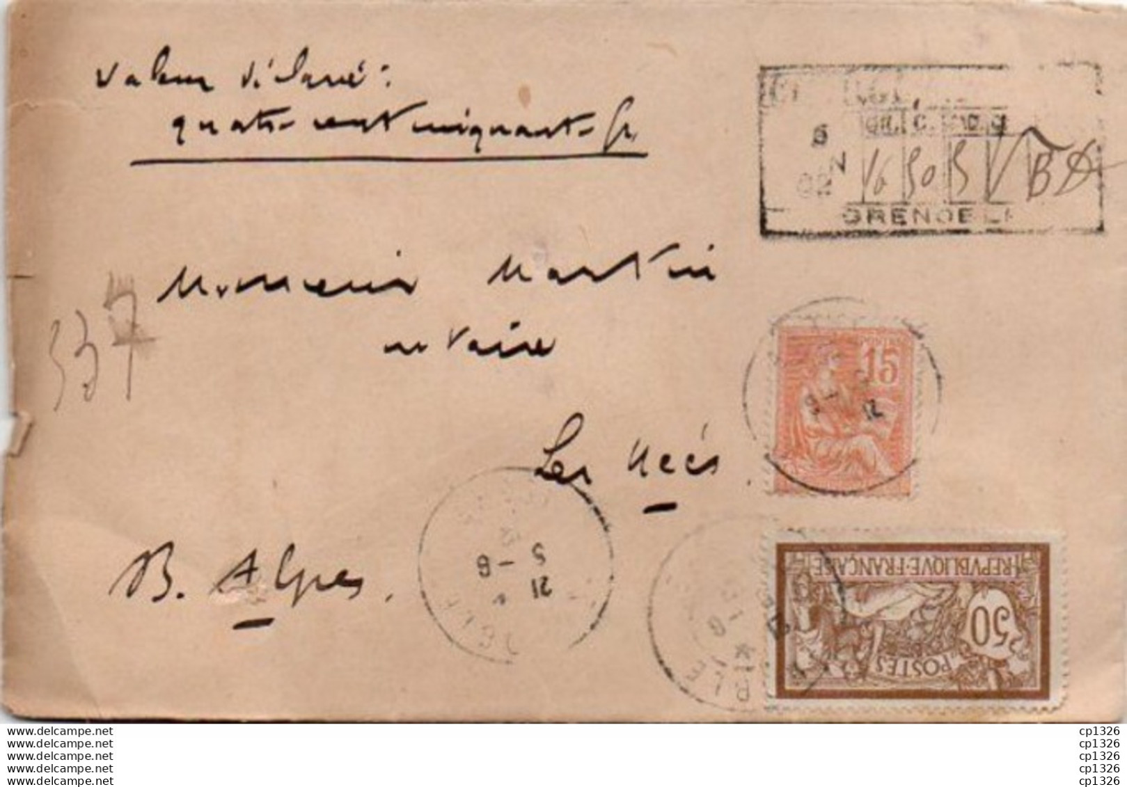 2V8Bs  Courrier Lettre Lyon à Les Mées (04) Valeur Déclarée 5 Cachets Sceaux Au Verso En 1902 - Altri & Non Classificati