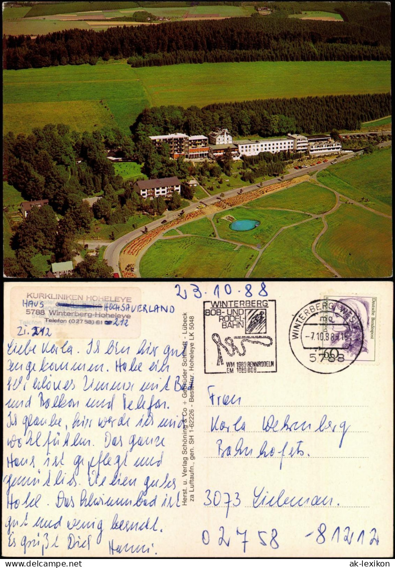 Ansichtskarte Hoheleye-Winterberg Luftbild Kurklinik 1988 - Winterberg