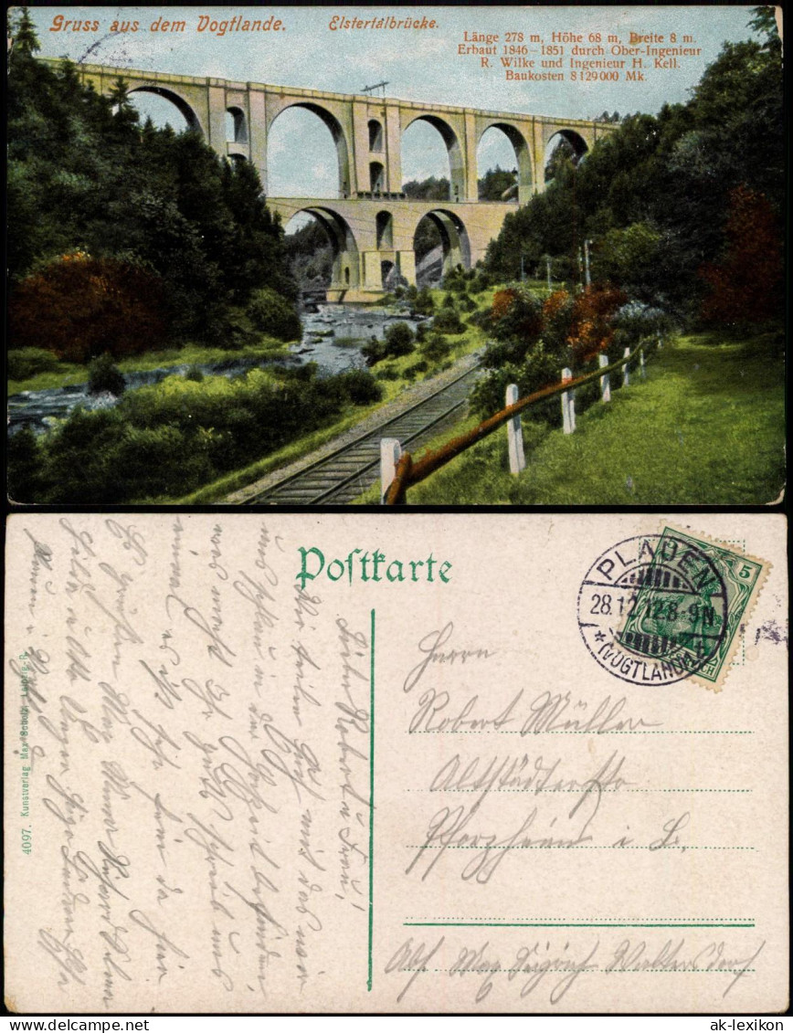 Ansichtskarte Jocketa-Pöhl Elstertalbrücke 1912  Gel. Stempel Plauen - Pöhl