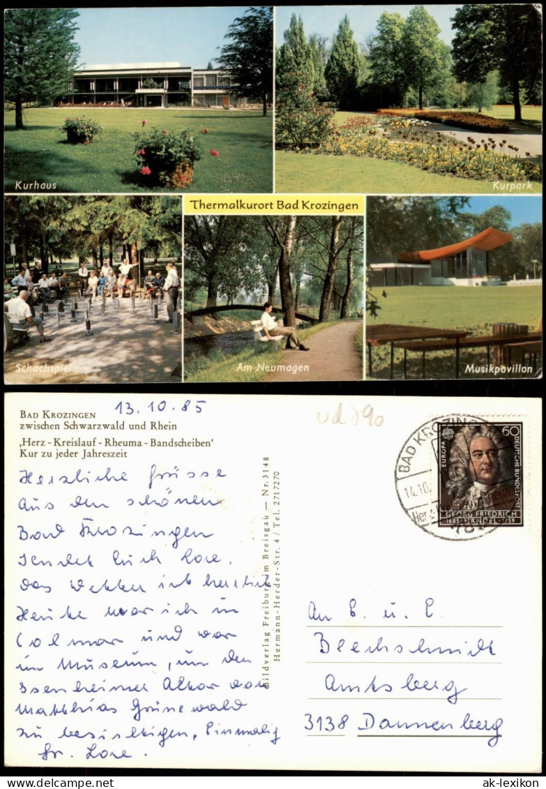 Bad Krozingen Mehrbildkarte Mit Kurhaus, Kurpark, Schachspiel, Neumagen 1985 - Bad Krozingen