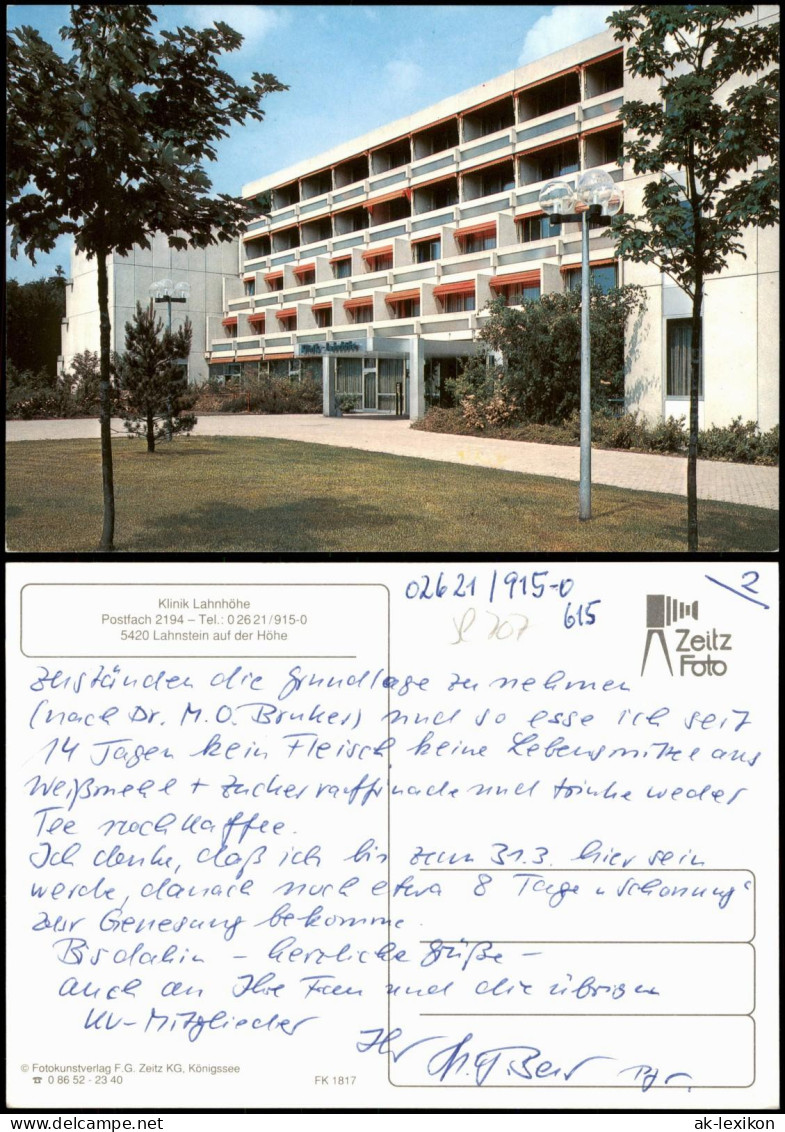 Ansichtskarte Lahnstein Klinik Lahnhöhe 1988 - Lahnstein