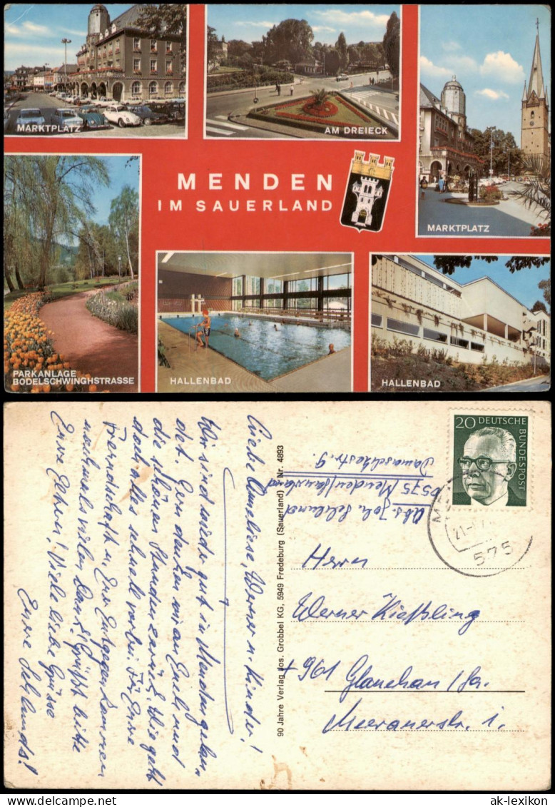 Menden Sauerland Mehrbild-AK Mit MARKTPLATZ HALLENBAD BODELSCHWINGSTRASSE 1970 - Menden