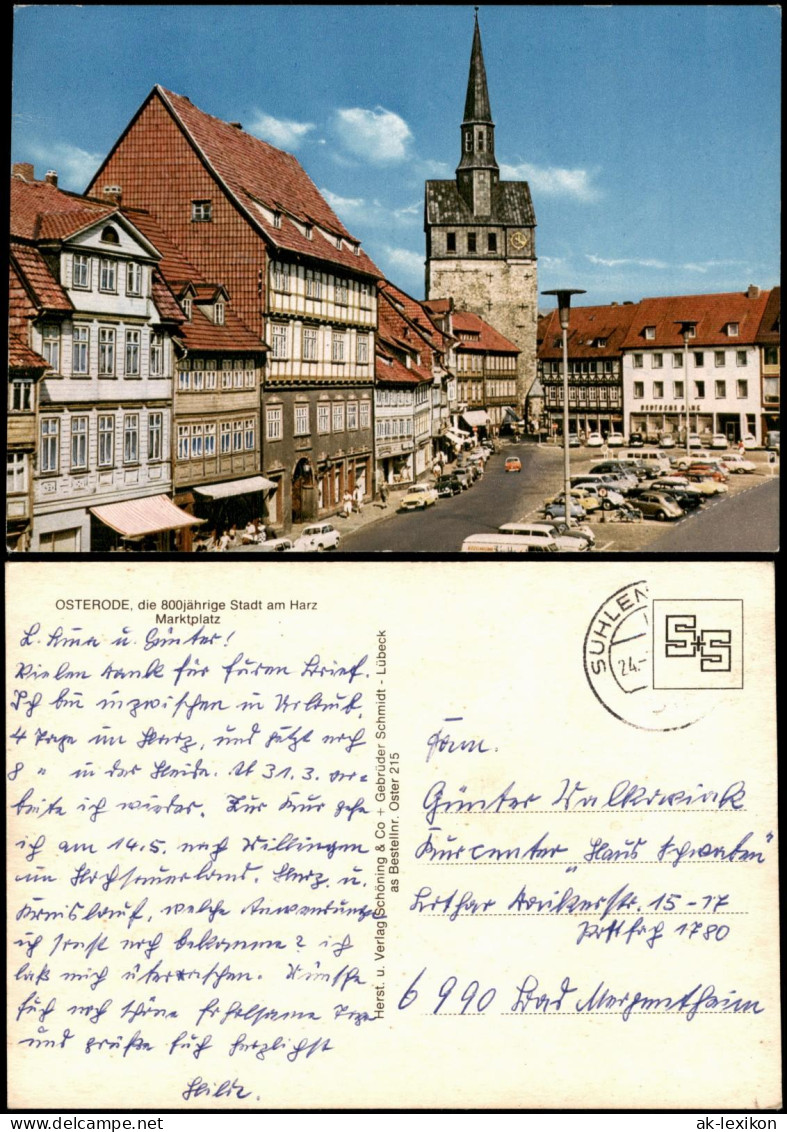 Ansichtskarte Osterode (Harz) Marktplatz Geschäfte Auto Parkplatz 1970 - Osterode