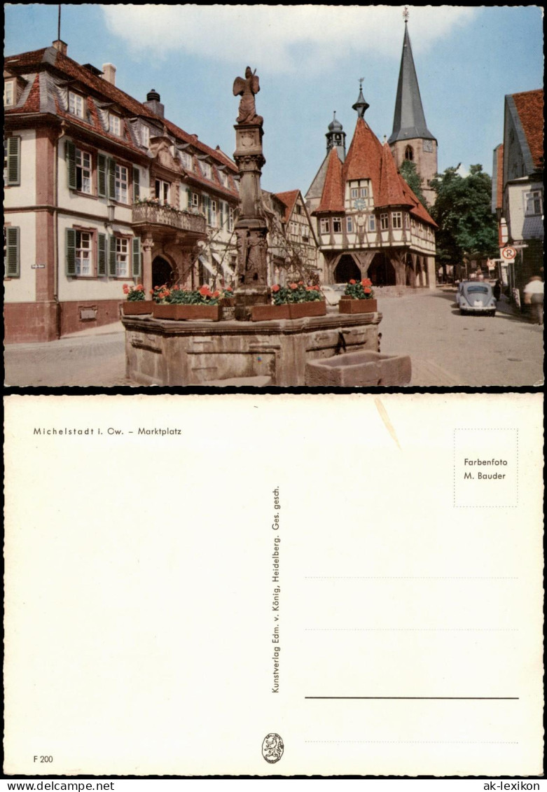 Ansichtskarte Michelstadt Marktplatz VW Käfer Brunnen-Anlage 1970 - Michelstadt