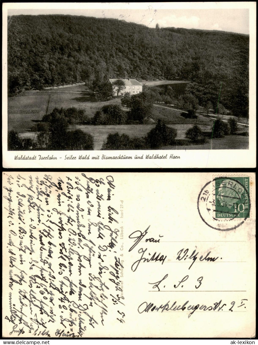 Ansichtskarte Iserlohn Seiler Wald Mit Bismarckturm Und Waldhotel Hoen 1954 - Iserlohn