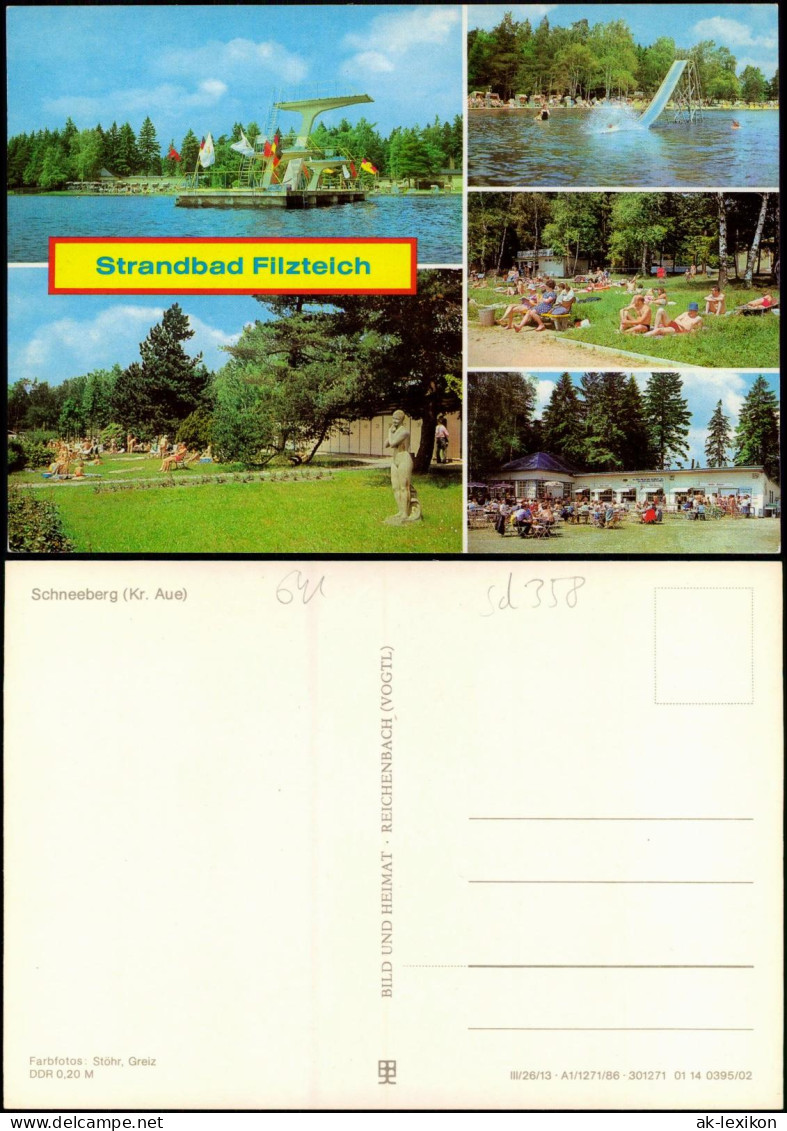 Schneeberg (Erzgebirge) Strandbad Filzteich Mit Sprungturm Und Gaststätte 1986 - Schneeberg