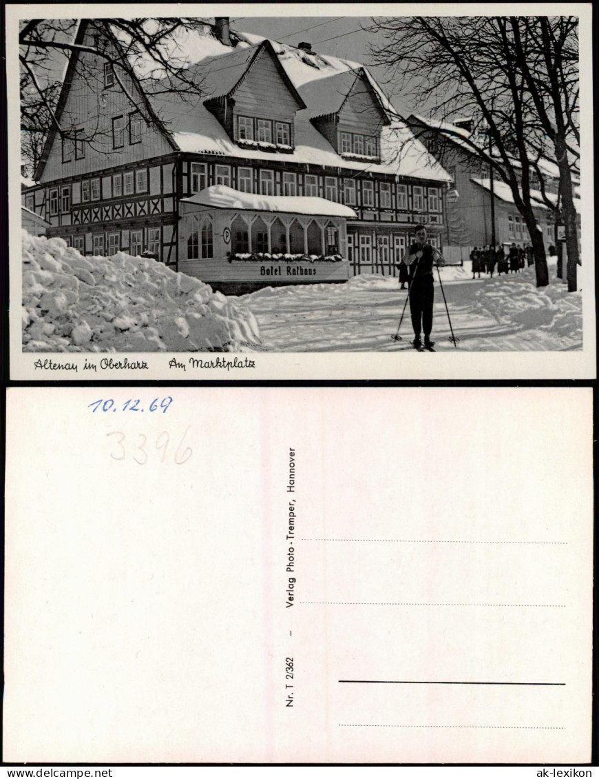 Altenau-Clausthal-Zellerfeld Hotel Rathaus, Markt, Skiläufer 1956 - Altenau
