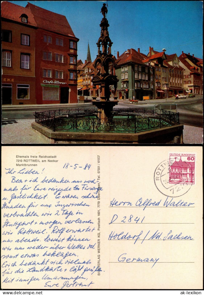 Rottweil (Neckar) Marktbrunnen, Strassen Partie Am Café Lorer 1984 - Rottweil