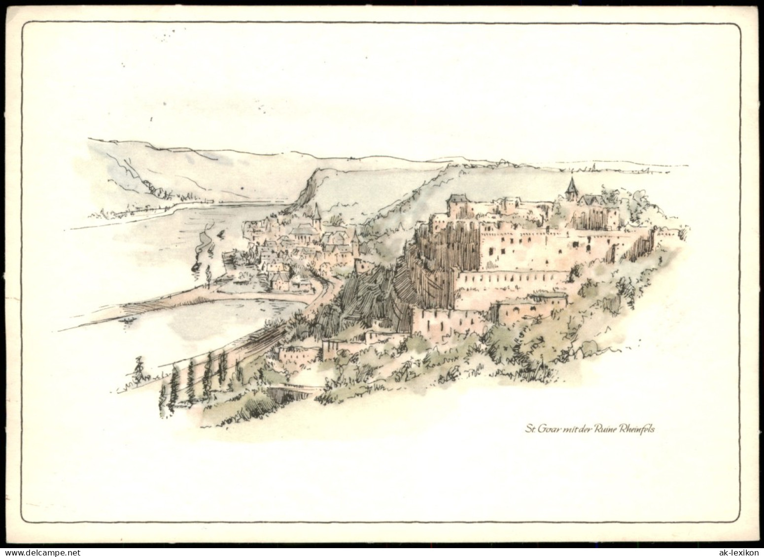 Sankt Goar Panorama-Ansicht Mit Der Ruine Rheinfels (Künstlerkarte) 1958 - St. Goar
