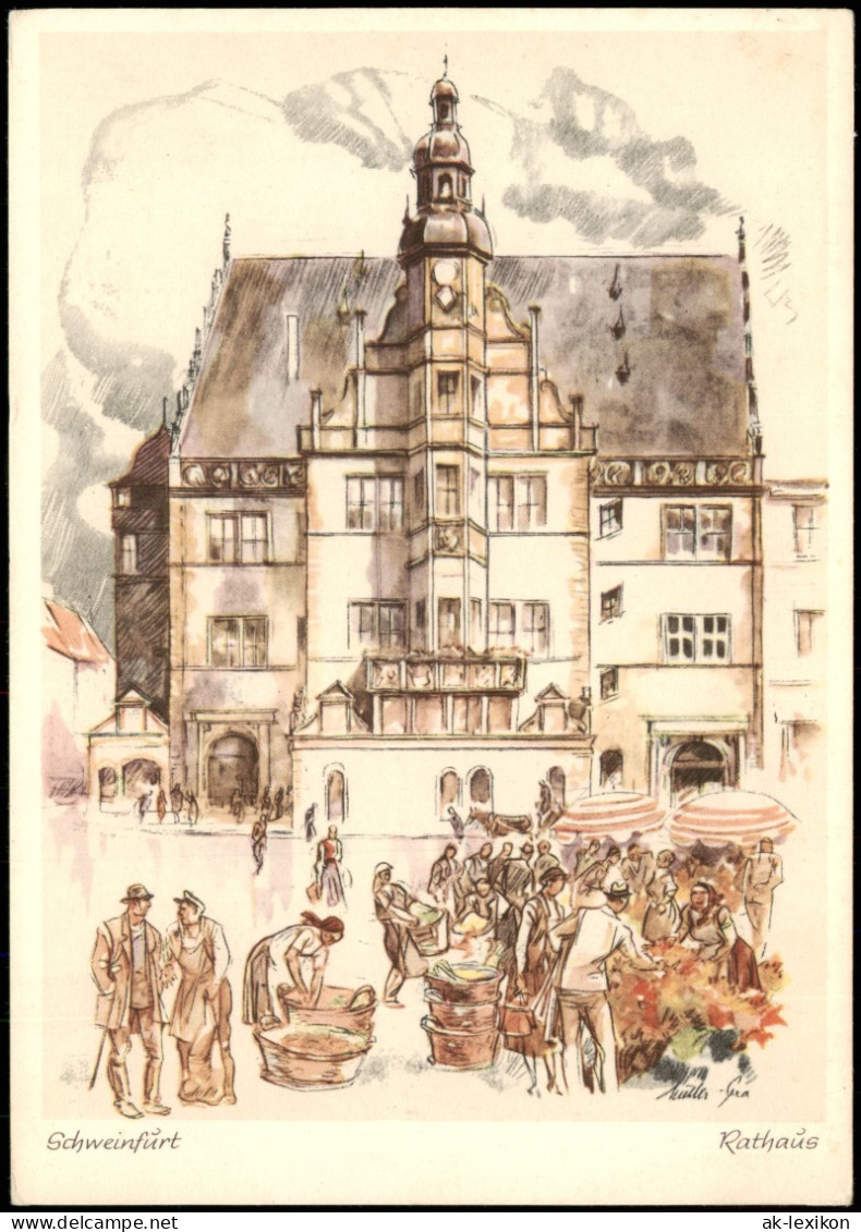 Schweinfurt Rathaus Original Kunstmalers Willy Müller Gera (Künstlerkarte) 1960 - Schweinfurt