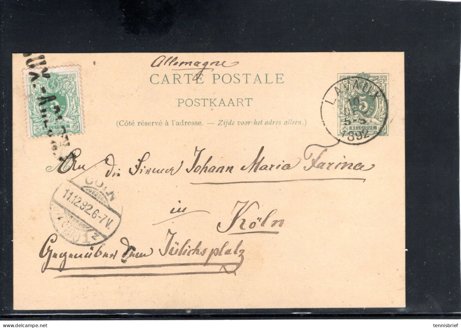 1892,5 C. Rare Griffe  " LUX-ARLONS "  Ambulant , Sur Entier 5 C. ,claire "" LAVAUX " Pour Allemagne , ,rare! #1538 - 1869-1888 Lion Couché