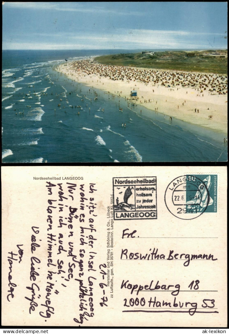 Ansichtskarte Langeoog Luftbild Strand Hotels 1976 - Langeoog