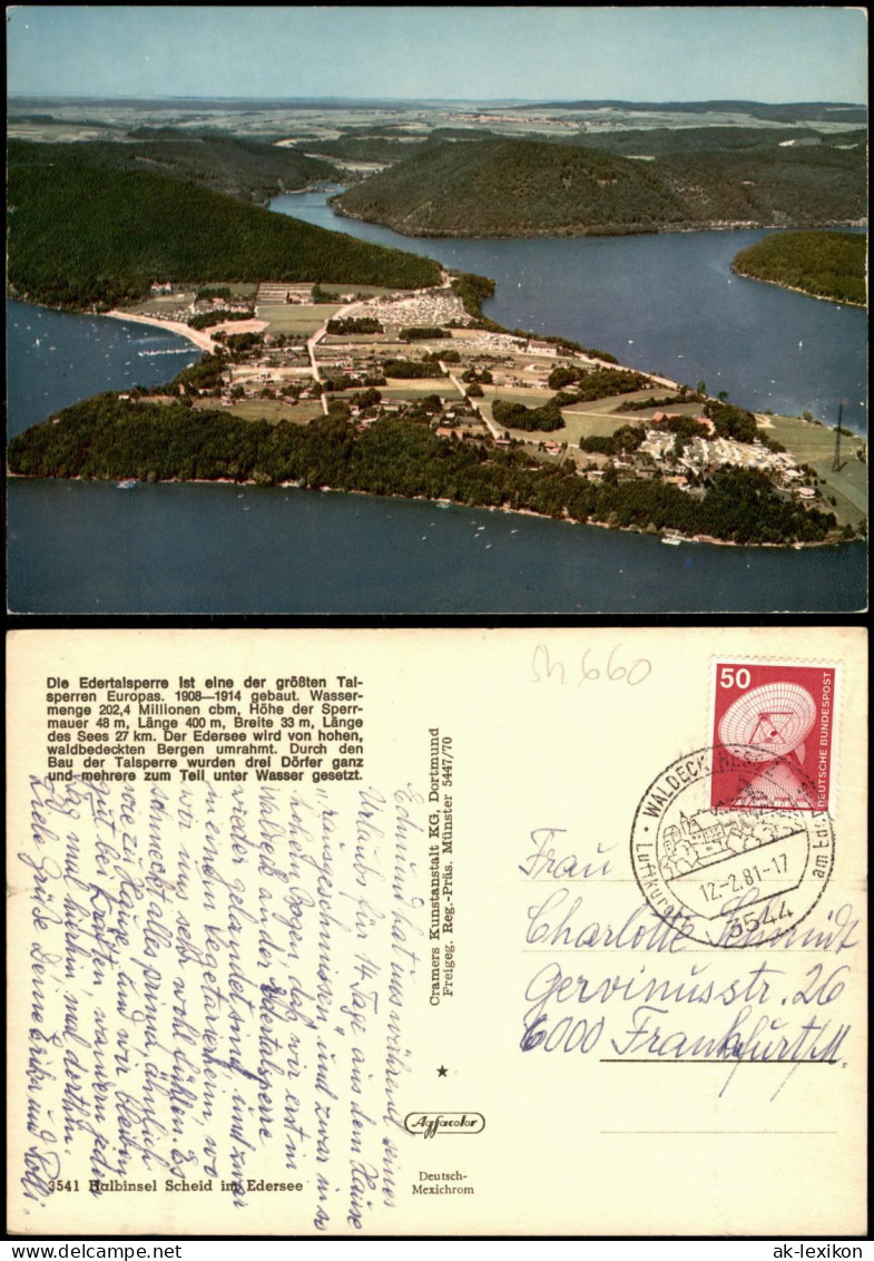 Ansichtskarte Waldeck (am Edersee) Luftbild Edertalsperre Insel Scheid 1970 - Waldeck