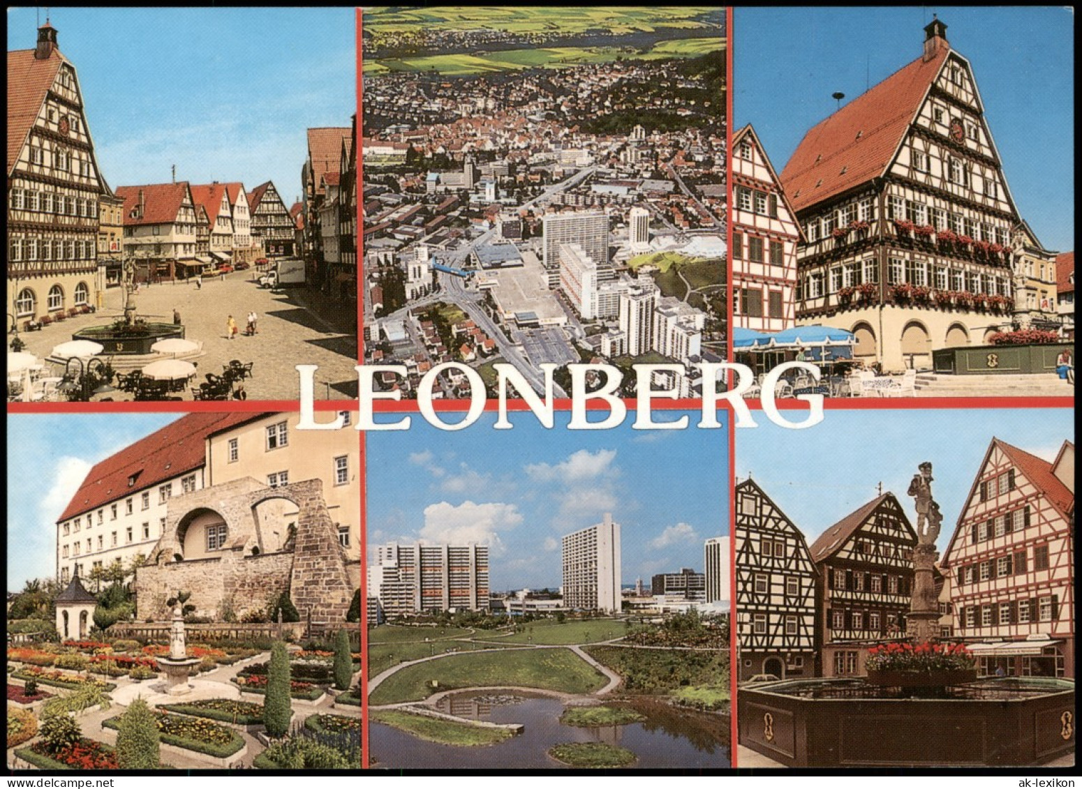 Ansichtskarte Leonberg Mehrbild: Luftbild, Fachwerkhäuser, Hochhäuser 1982 - Leonberg