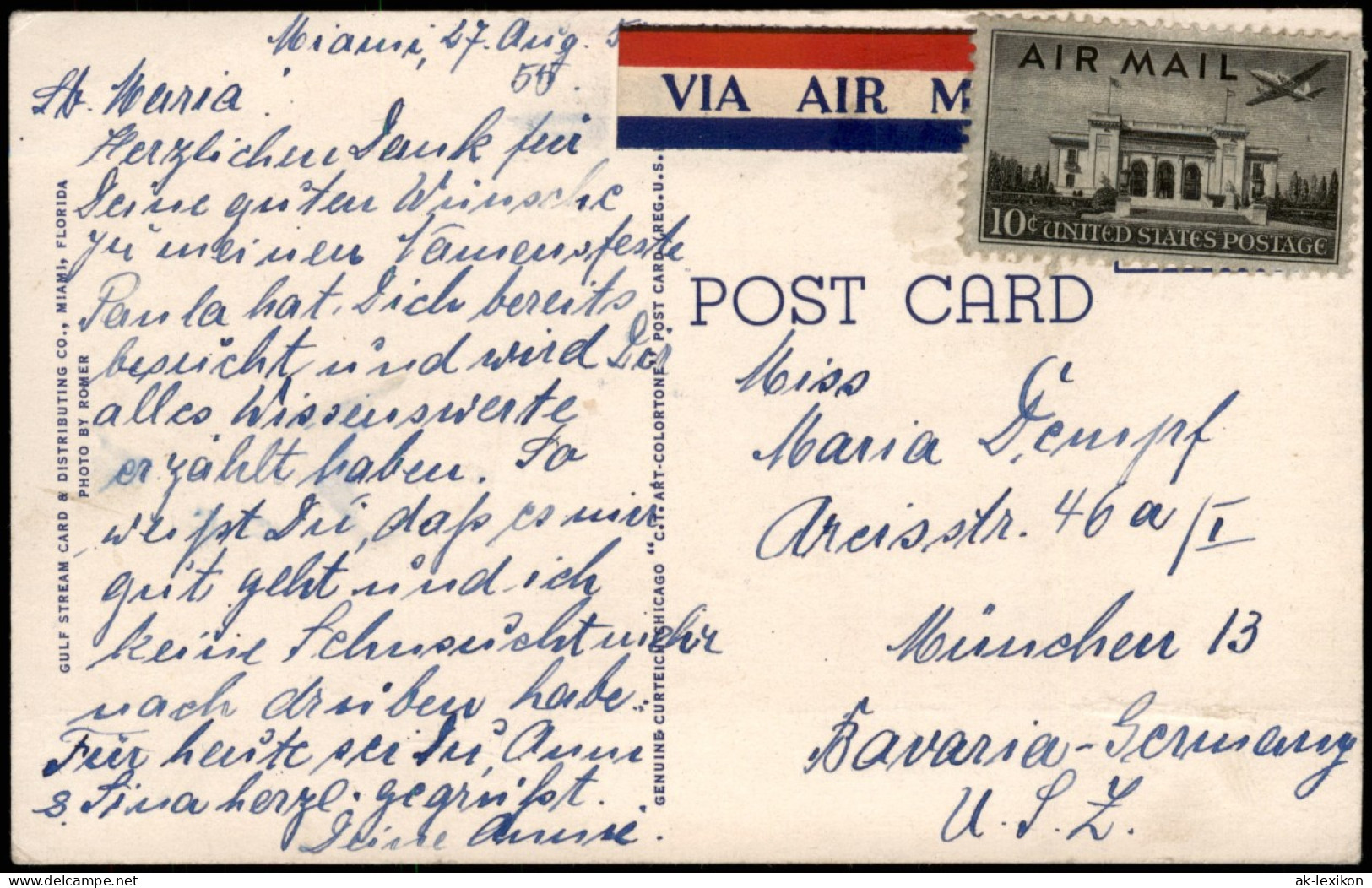 Postcard Miami Luftaufnahme Areal View 1955  Gel. Air Mail - Otros & Sin Clasificación