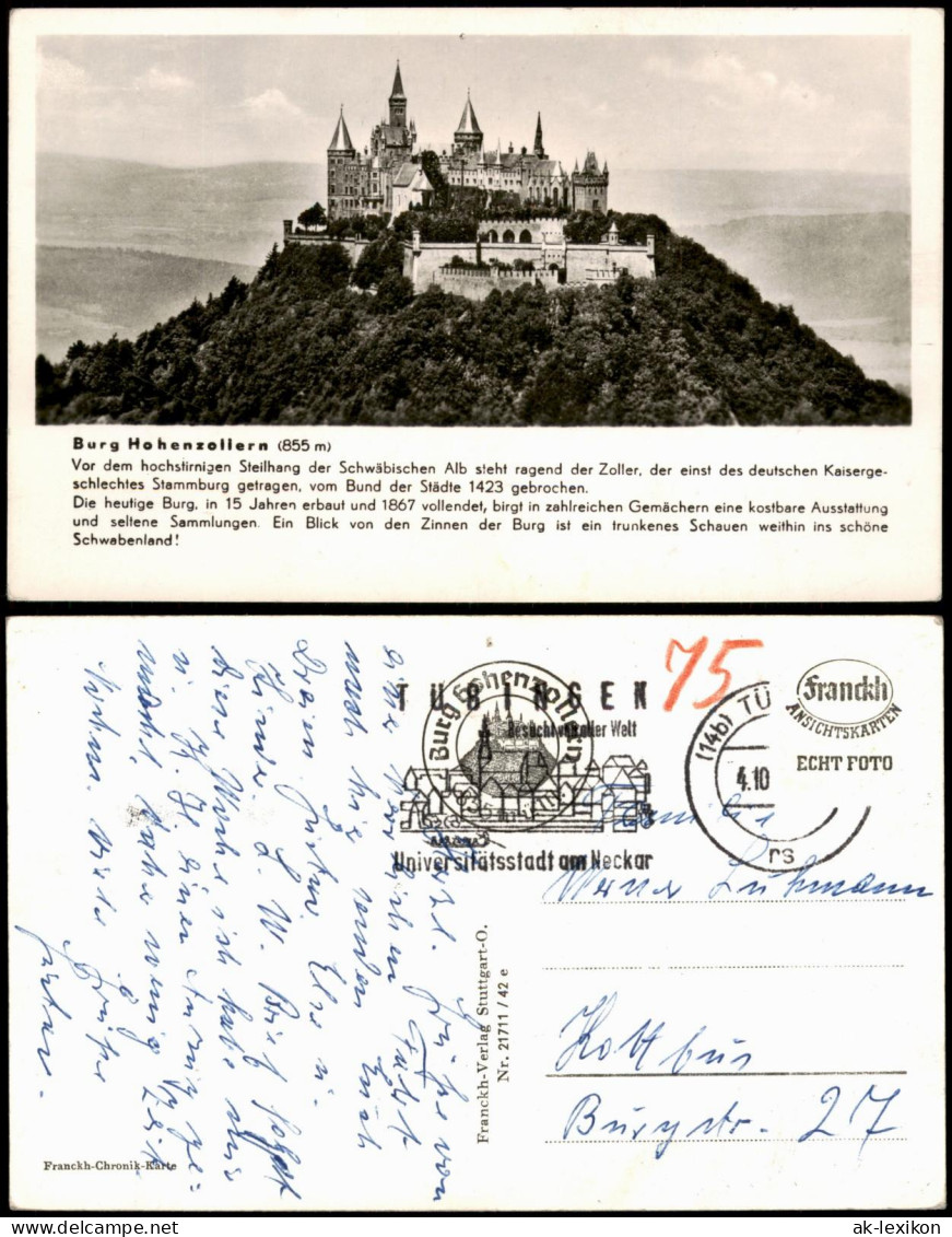 Ansichtskarte Hechingen Burg Hohenzollern Gesamtansicht, Castle Building 1955 - Hechingen