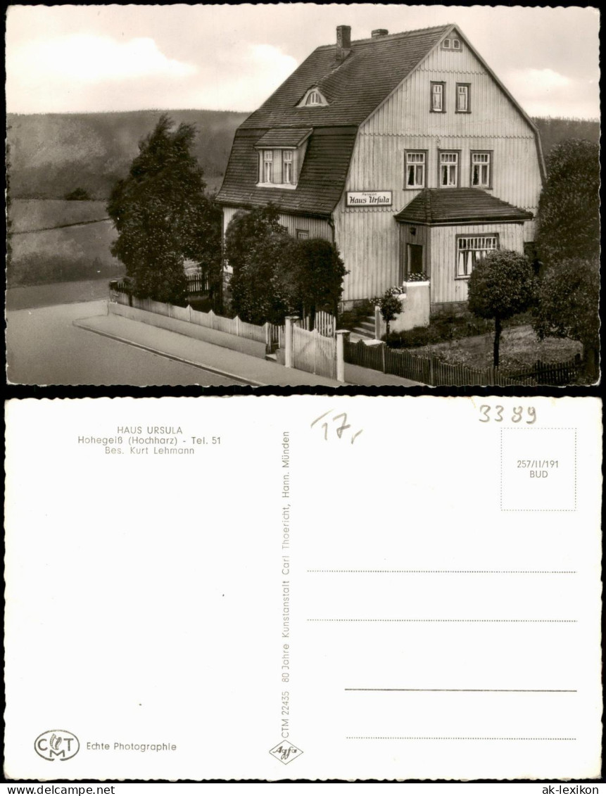Ansichtskarte Hohegeiß-Braunlage HAUS URSULA 1961 - Braunlage