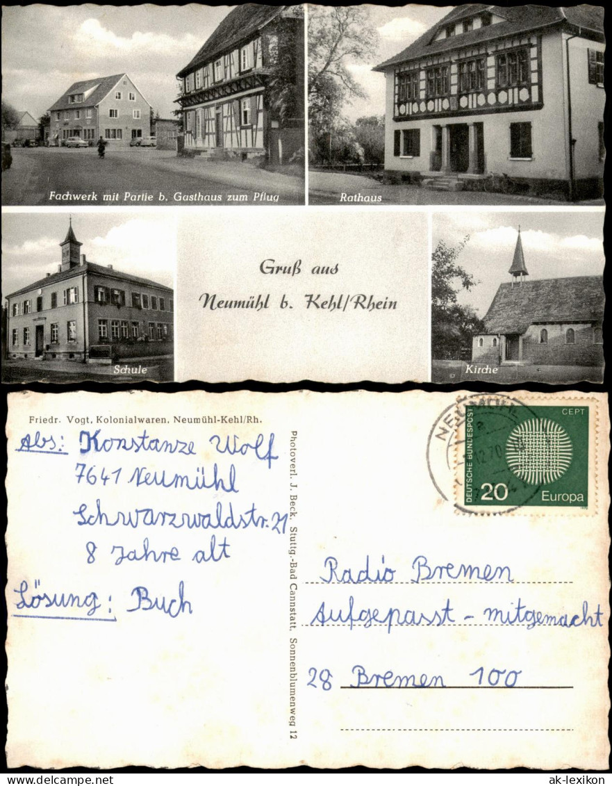 Neumühl-Kehl (Rhein) MB: Fachwerk Mit Partie B. Gasthaus Zum Pflug Schule 1970 - Kehl