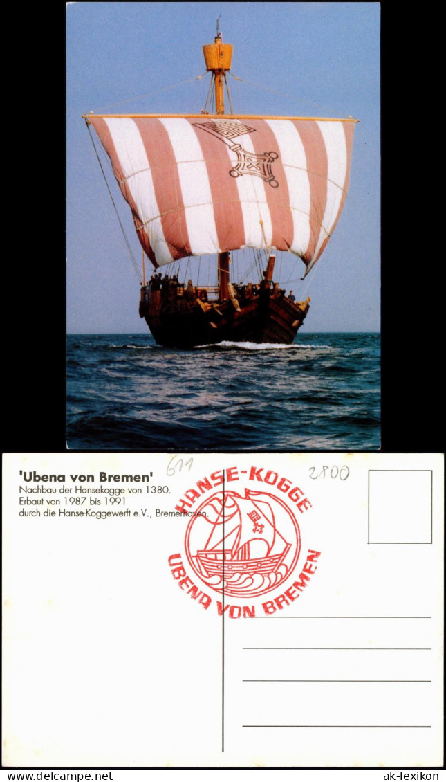 Ansichtskarte Bremerhaven Nachbau Der Hansekogge Von 1380. 1992  RS: Bordstempel - Bremerhaven