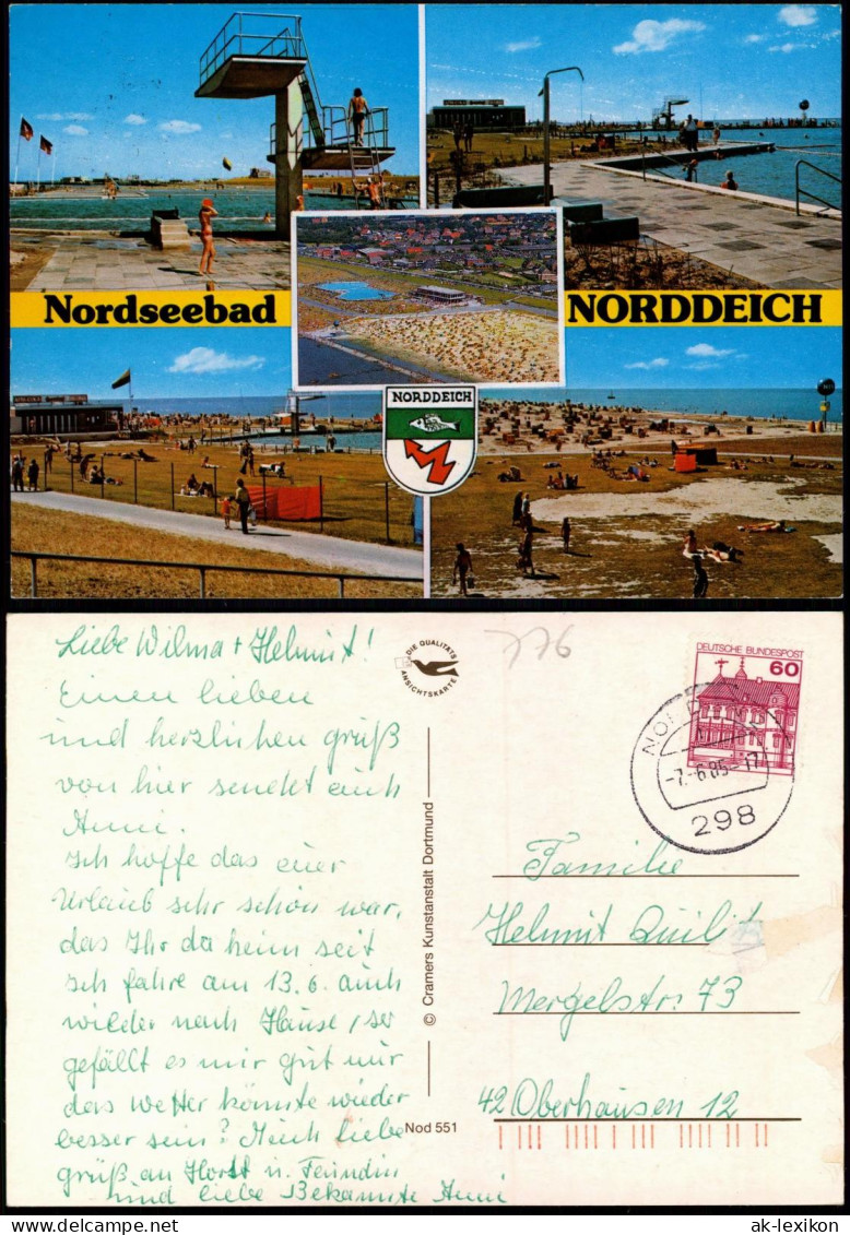 Ansichtskarte Norddeich-Norden Mehrbild: Luftbild, Schwimmbad, Strand 1985 - Norden