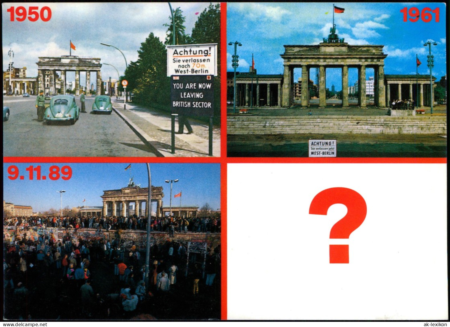 Mitte-Berlin Brandenburger Tor (Mehrbildkarte Zeitraffer & Fragezeichen) 1989 - Brandenburger Tor