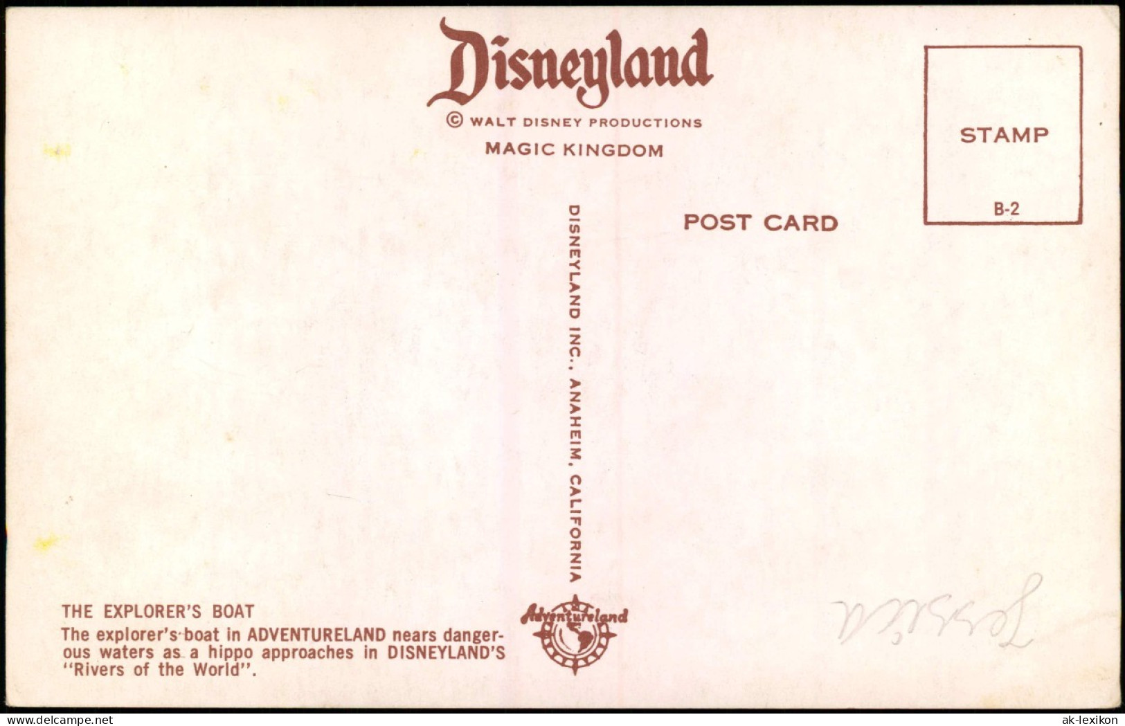 Postcard Anaheim MAGIC KINGDOM THE EXPLORER'S BOAT Disneyland 1970 - Anaheim