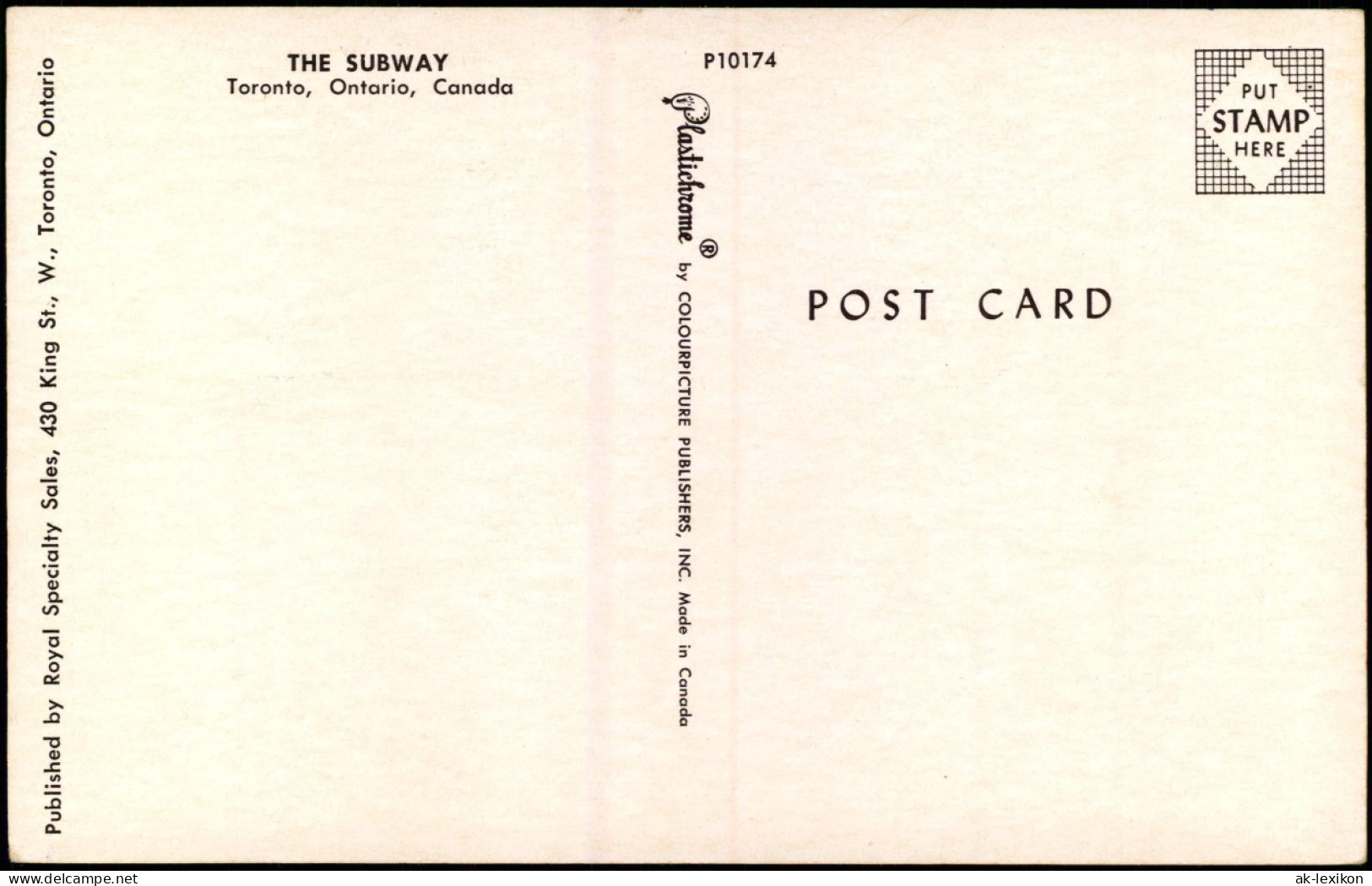 Postcard Toronto THE SUBWAY, U-Bahn, Untergrundbahn 1970 - Andere & Zonder Classificatie