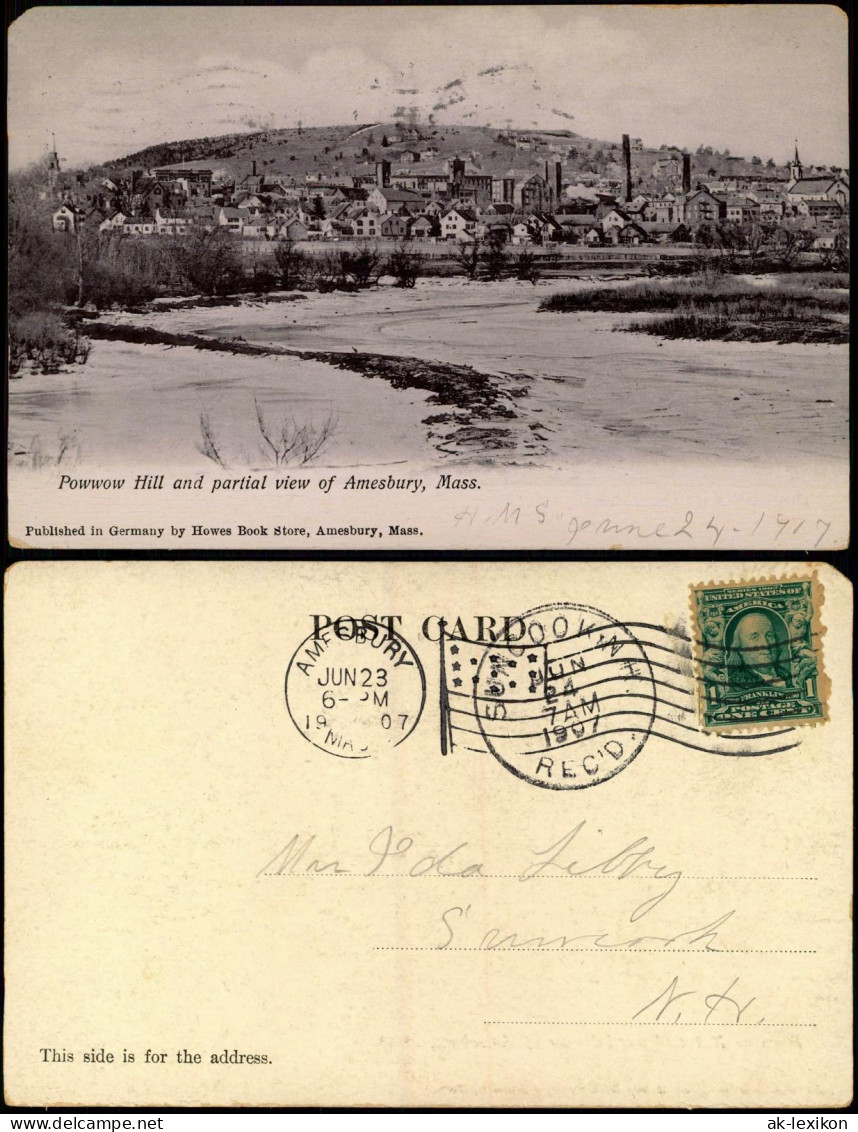 Amesbury Powwow Hill And Partial View Of Amesbury, Mass. 1907    Fahnen-Stempel - Otros & Sin Clasificación