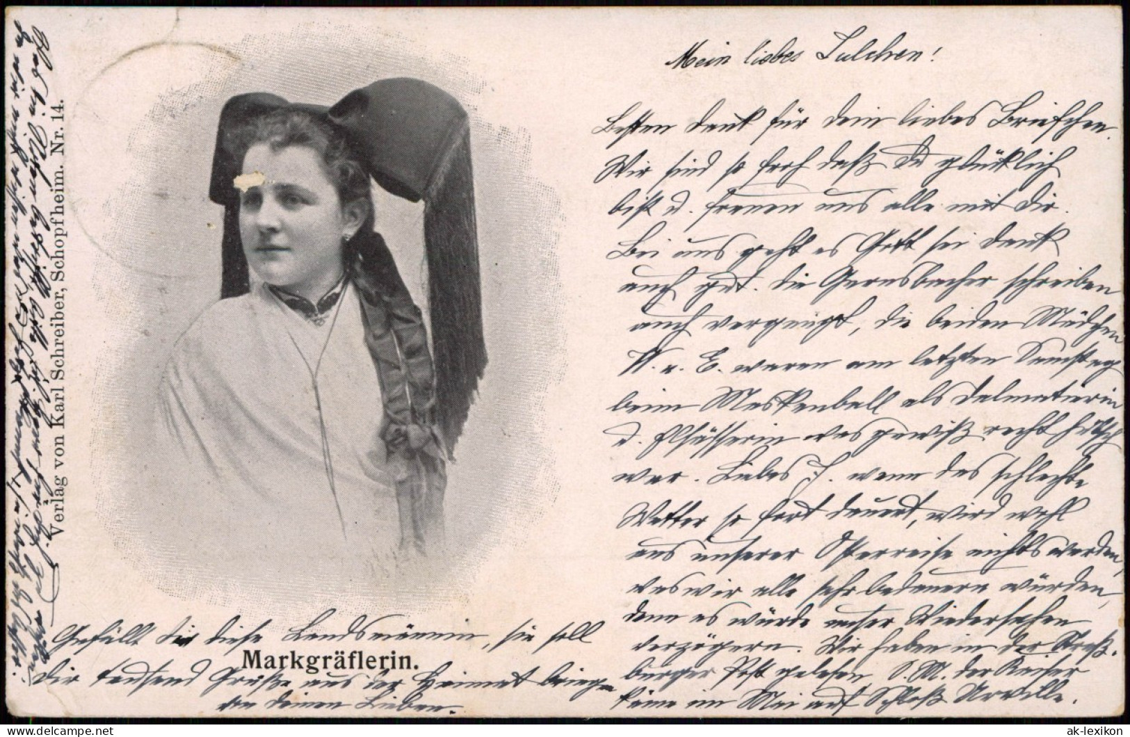 Schopfheim Trachten Frau "Markgräflerin" 1908   Gelaufen Mit Stempel LANGENAU - Schopfheim