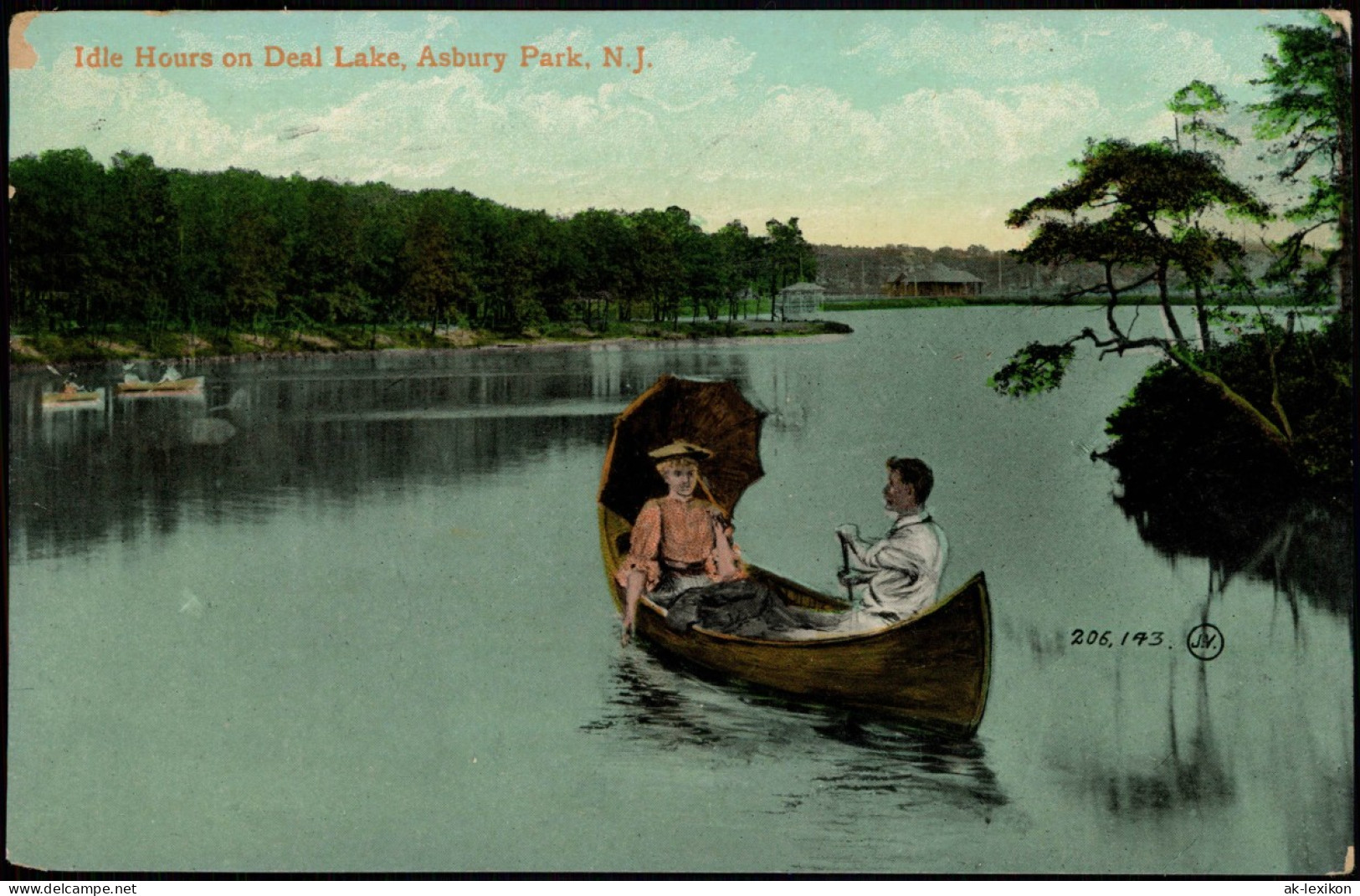 Postcard Asbury Park Idle Hours On Deal Lake, Paar Im Ruderboot 1908 - Otros & Sin Clasificación