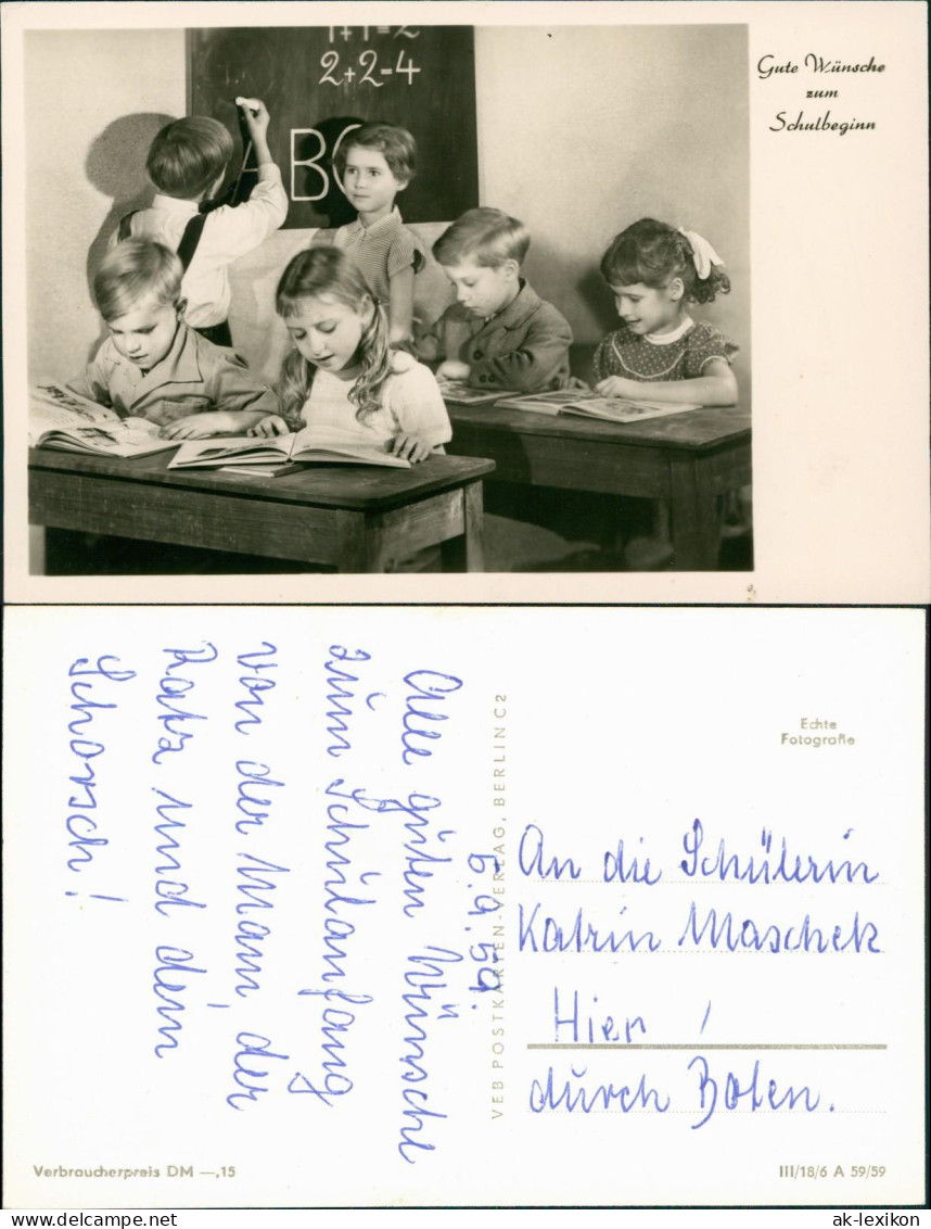 Glückwunsch Schulanfang Einschulung DDR Karte Kinder In Der Schule 1959 - Children's School Start