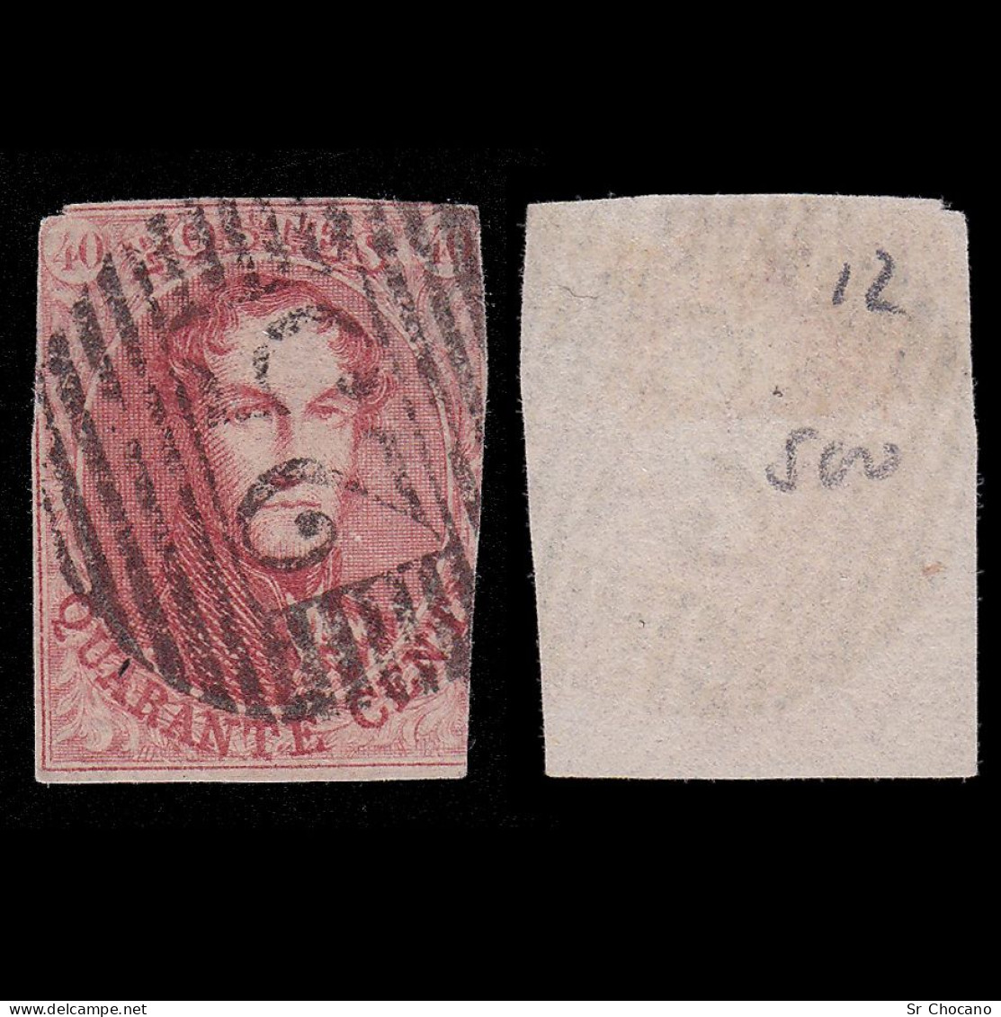 BELGIUM.1858-61.K.Leopold I.40c.YVERT 12.CANCEL 25.Unwmk - 1851-1857 Medallones (6/8)