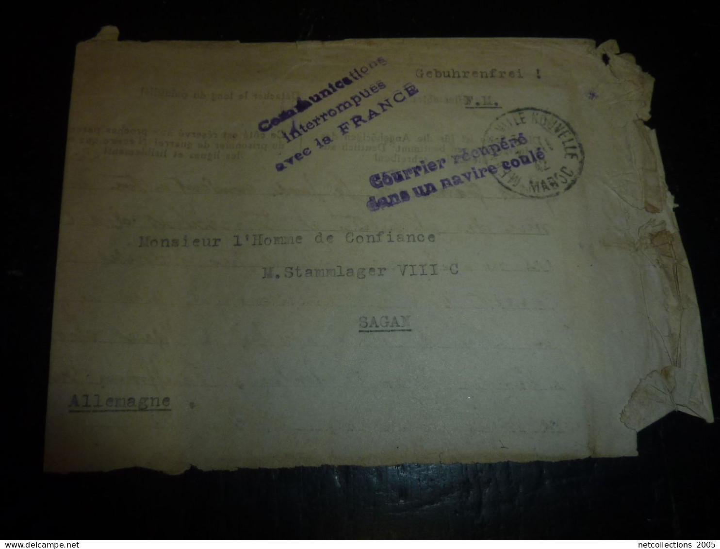 ENVELOPPE AU DEPART DE MEKNES 2-11-1942 - CACHET COURRIER RECUPERE DANS UN NAVIRE COULE -COURRIER EN FRANCHISE...(20/09) - Ramppost