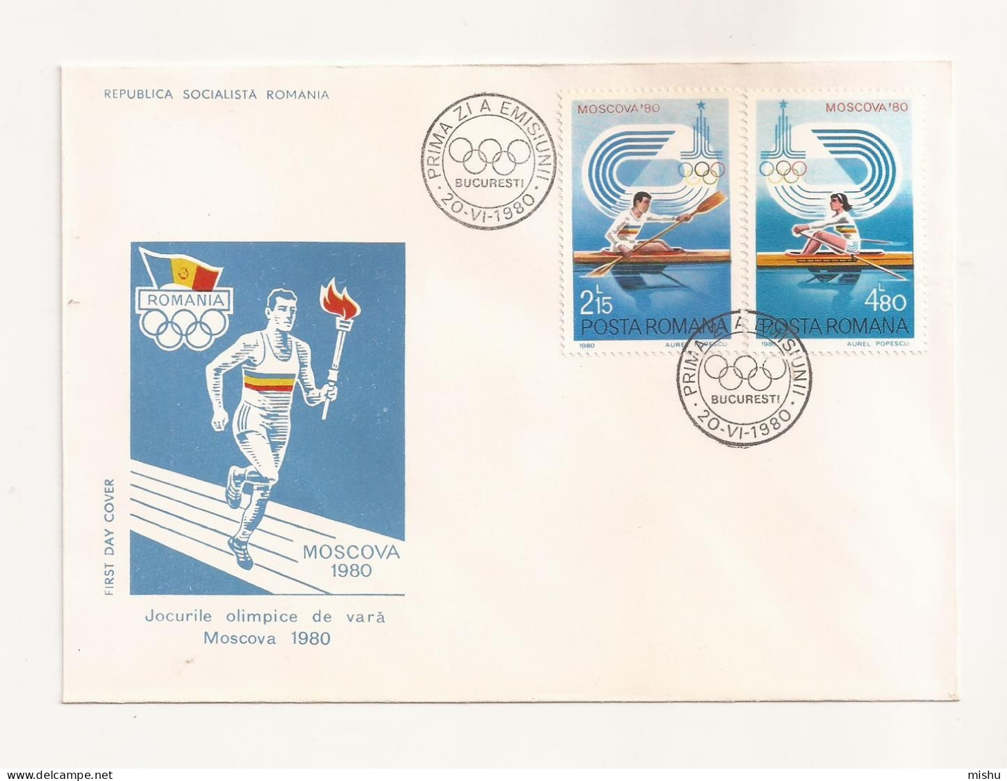 P1 Plic FDC ROMANIA - Prima Zi A Emisiunii -Jocurile Olimpice De Vara Moscova 1980 - Necirculat - First Day Cover - FDC