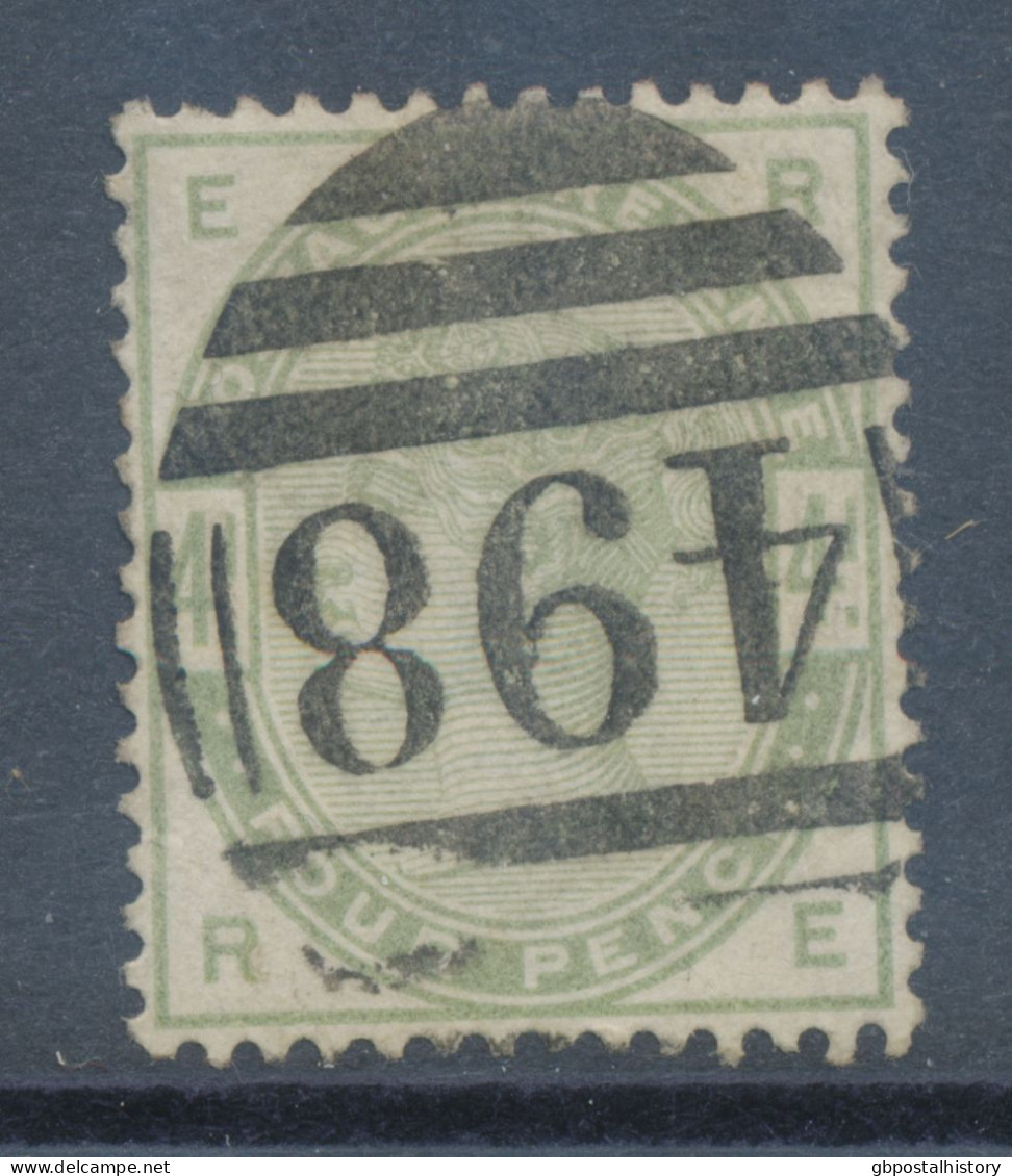 GB 1884 Queen Victoria 4d Dull Green (RE) Clear Colour Very Fine Used With MANCHESTER Numeral „498“ (SG 192 £ 210.-), - Used Stamps