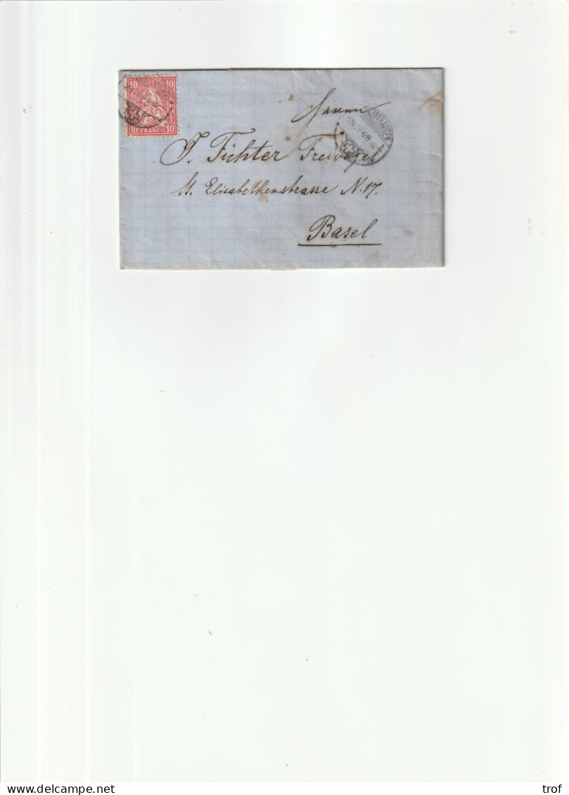 Timbre  à Date Schaffhausen Du 24 Avril 1868 Sur  (Y&T) N° 43, Pour Bâle - Poststempel