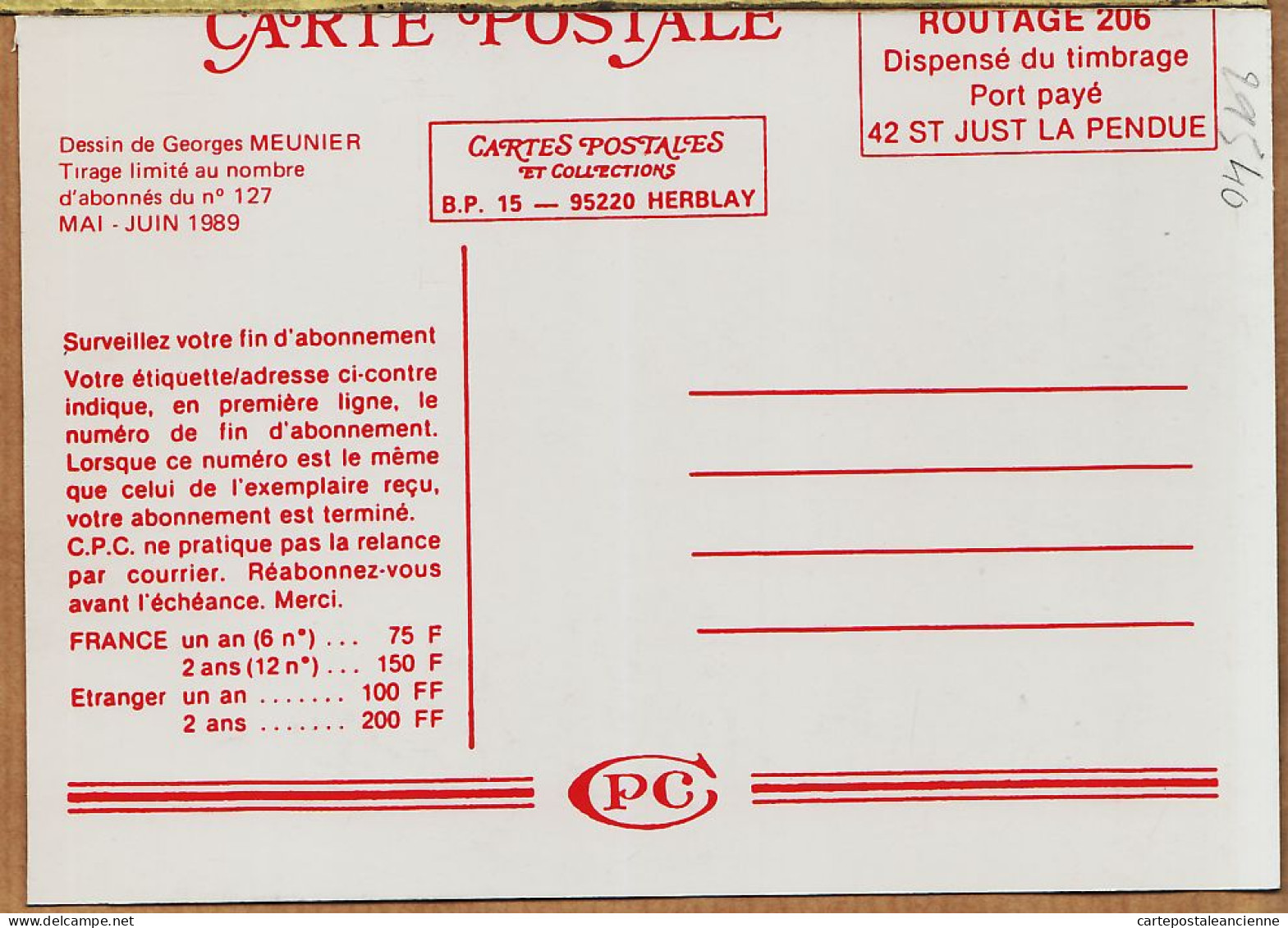 13582 / ANGE FACTEUR Dessin De Georges MEUNIER Tirage Limité Nombre Abonnés N°127 CPC Mai-Juin 1989 HERBLAY - Meunier, G.