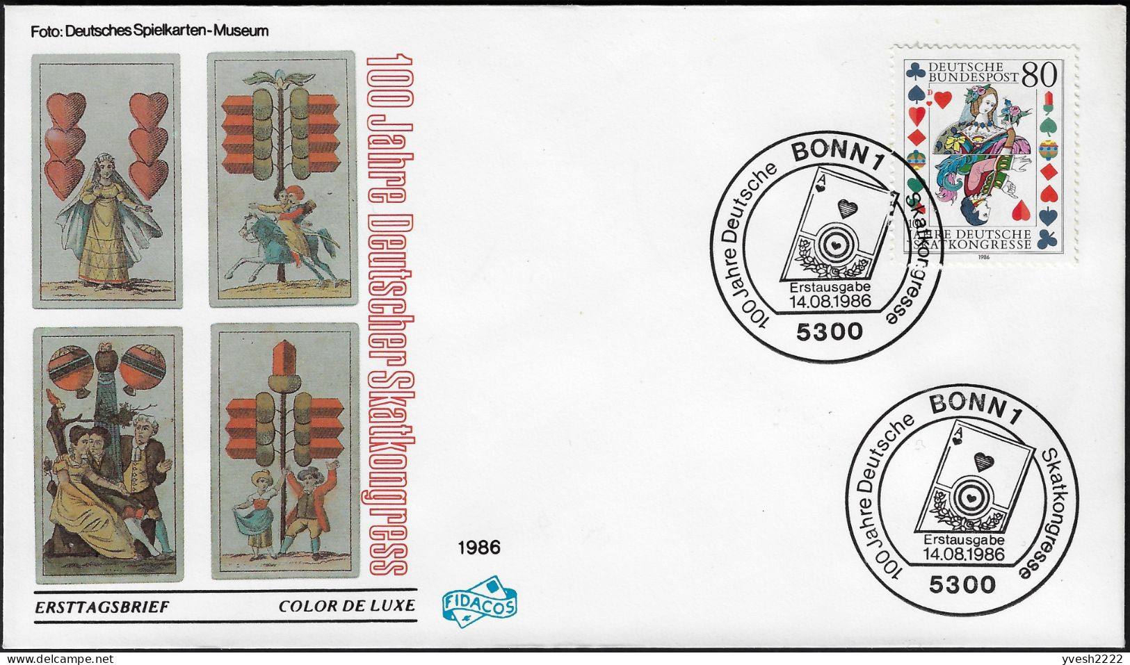 Allemagne Fédérale 1988 Y&T 1125 Sur FDC, Association Allemande Des Joueurs De Skat. As De Cœur, Dame... Jeu De Cartes - Unclassified