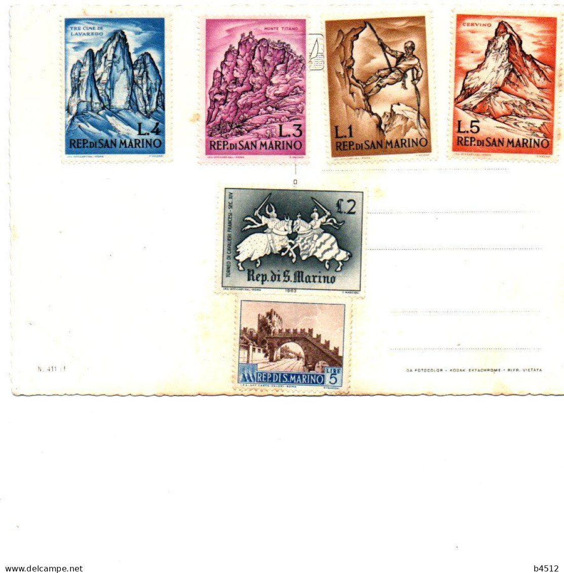 SAINT MARIN Timbre 1 2 3 4 5 Lire  Sur Carte Postale - Unused Stamps