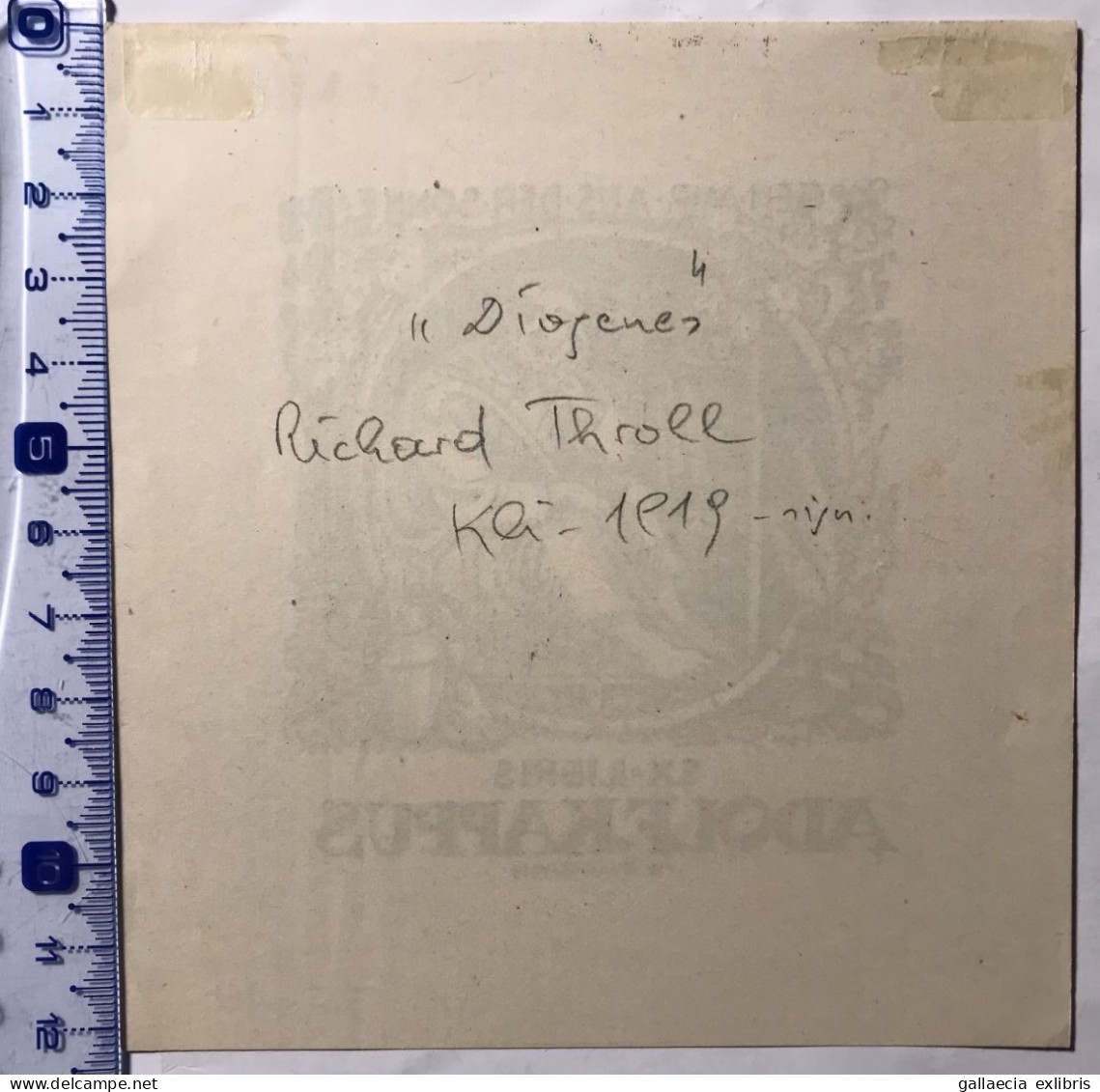 Exlibris Richard Throll, 1919. Diogène Vigne  Tonneau. Ex-libris Richard Throll, 1919. Diogene Barrel Grapevine - Ex-libris