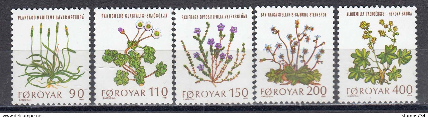 Faroe Islands 1980 - Flowers, Mi-Nr. 48/52, MNH** - Färöer Inseln